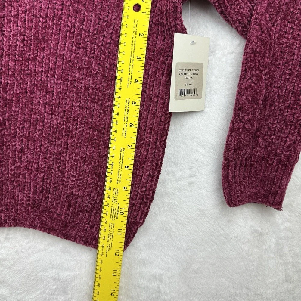 Luv Lane NWT Womens Long Sleeve Pullover Sweater Chenille Size S Dark Pink